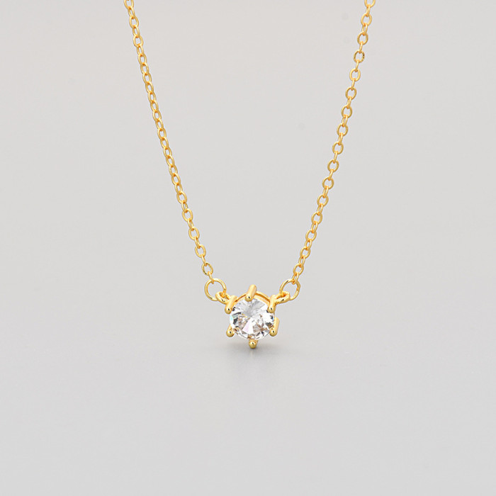 2024 New European and American Cross-Border Six-Claw Single Diamond Collarbone Chain Simple Luxury Zircon Necklace for Women with Niche High-End Feel