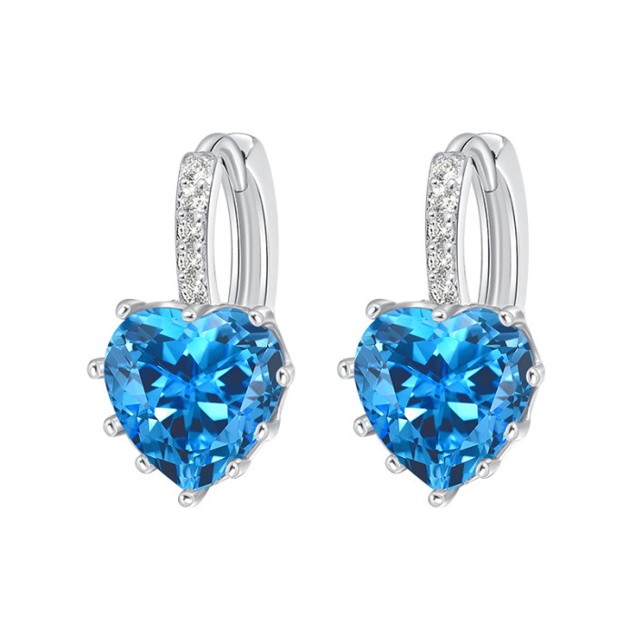 Korean Version High-End Colorful Diamond Heart Ear Clips Ear Cuffs AliExpress Wish New Twelve Constellations AAA Heart-Shaped Earrings