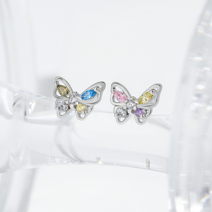 Exquisite Hollow Butterfly Simple Earrings Korean Style Internet Celebrity Niche Design Sense Petite Mini Colorful Di...