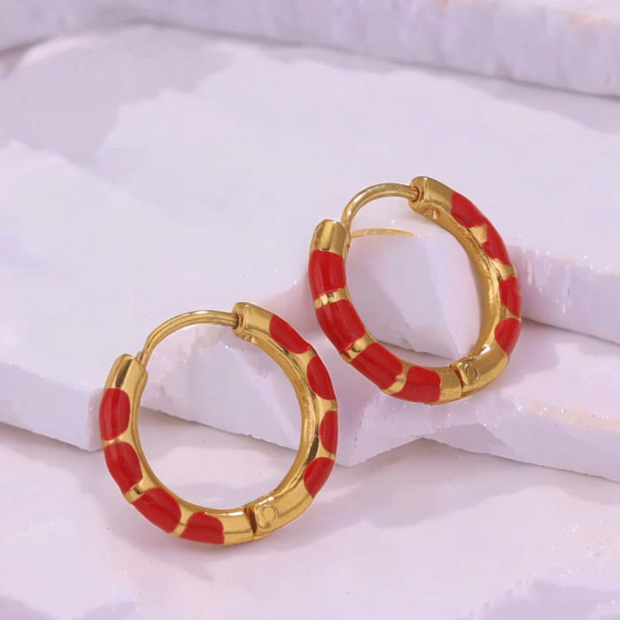 Enamel Colorful Handmade Oil Drop Stainless Steel Earrings Titanium Steel Classic Ear Clips Cute Women's Earrings