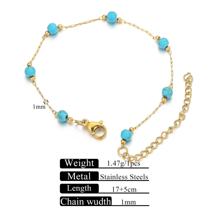 Stainless Steel Natural Stone Bracelet Necklace Electroplated 18k Fashion Fresh Simple DIY Handmade