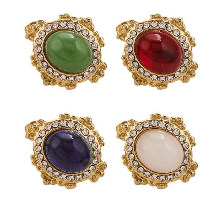 Stainless Steel Niche Design Earring Accessories Fashion Natural Stone Earrings with Open Hoop Fashion Simple Earring...