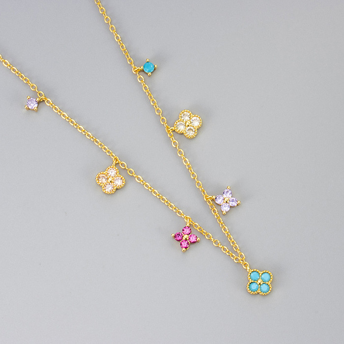 Dopamine Colorful Four-Leaf Clover Necklace Layered High-End Light Luxury Niche High-End Temperament Collarbone Chain Accessory