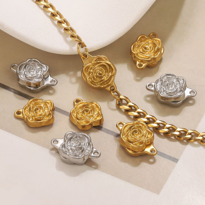 Stainless Steel Vacuum Gold Plated Rose Flower Magnetic Clasp Bracelet Necklace End Clasp DIY Jewelry Accessories Who...