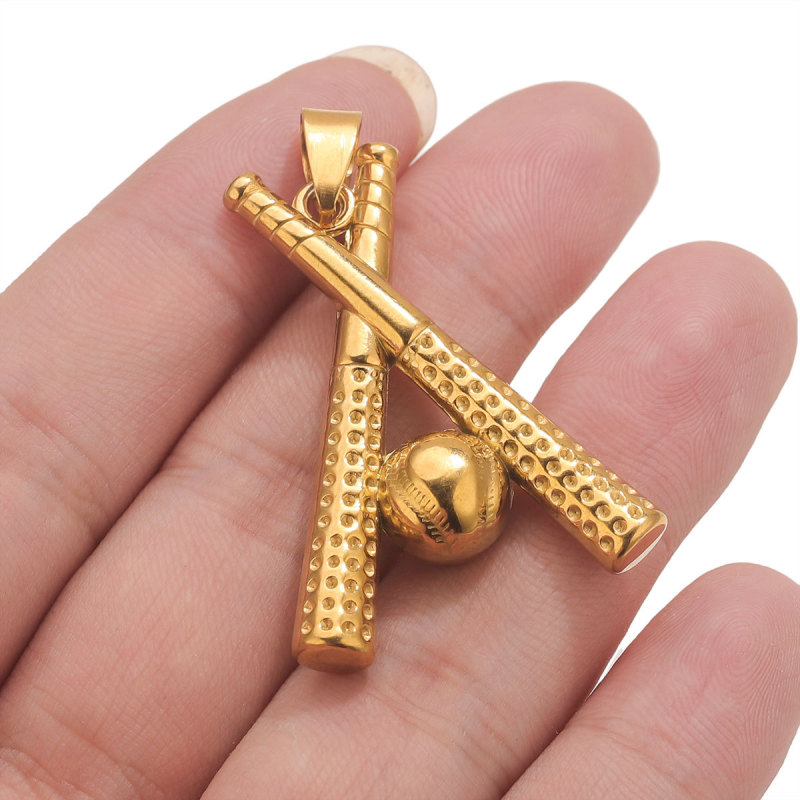 Stainless Steel 18K Gold Vacuum Color Retention Baseball Style Necklace Bracelet Bag Pendant DIY Pendant Accessories Wholesale