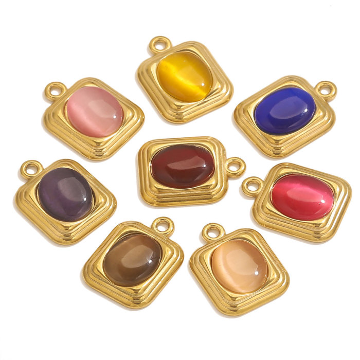 Stainless Steel Rectangle Pendant Oval Cat's Eye Stone Square Pendant DIY Jewelry Accessories Wholesale