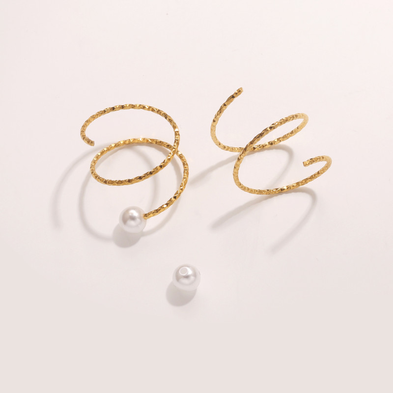 Stainless Steel Adjustable Round Pattern Bead Ring Vacuum Electroplating DIY Pearl Inlaid Open Ring Setting