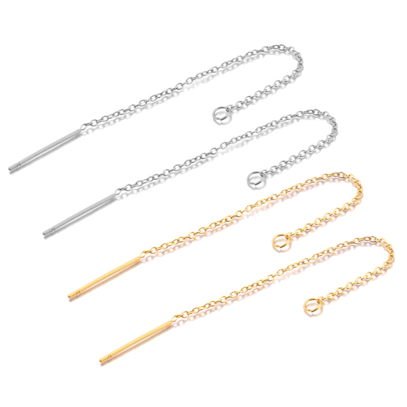 Eco-friendly Stainless Steel Ear Wire Titanium Steel Women's Gold Flat O-shaped Chain Earrings Light Cross Chain DIY Jewelry Accessories
