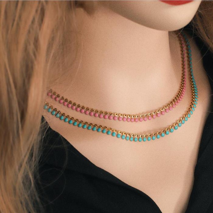 Stainless Steel Colorful Enamel Necklace Handmade Chain DIY Handmade Necklace Jewelry Accessories Wholesale