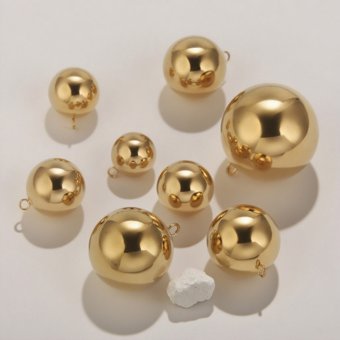 Stainless Steel Vacuum Gold Plated Large Ball Pendant Hollow Smooth Round Ball Polished Jewelry DIY Simple Hanging Ac...