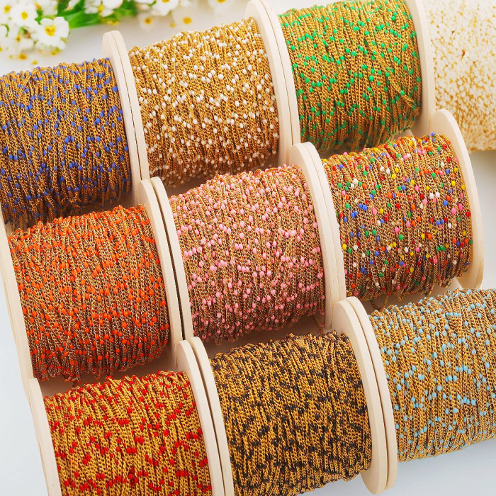 Color-Retaining 18K Gold Enamel Color Drop Glaze Bead Chain DIY Jewelry Collarbone Chain Round Bead Bracelet Hand Rop...