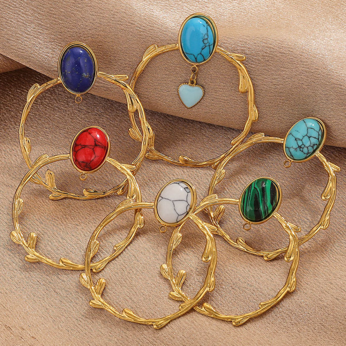 Stainless Steel Pattern Oval Welding Pin Welding Ring Natural Stone Earrings Inner Hanging Earrings Earring Backs DIY Earring Making