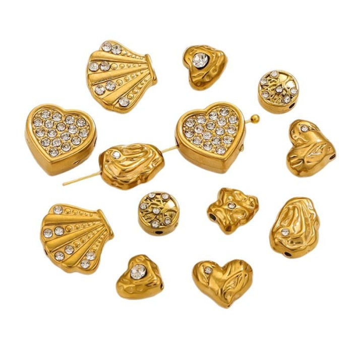 Stainless Steel Crystal Zircon Hollow Heart Peach Heart Beads Bracelet Beads Heart-shaped DIY Jewelry Accessories