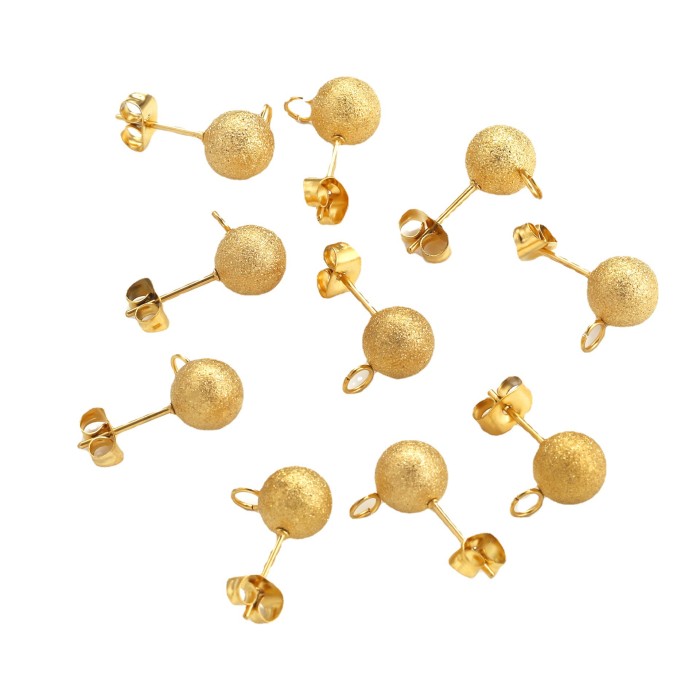 Stainless Steel Matte Gold Beads Welding Pins with Hanging Titanium Steel Earrings Studs DIY Handmade Jewelry Accessories Wholesale