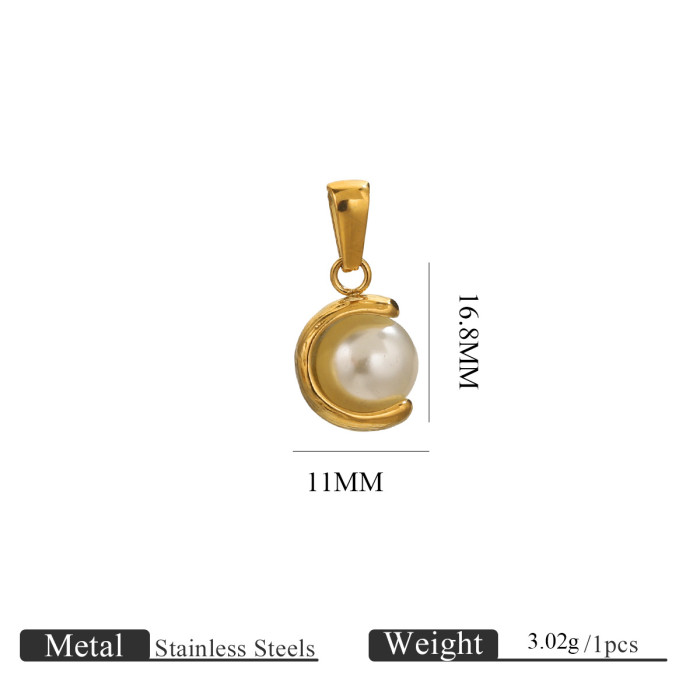 Stainless Steel Ins Gold Plated C-Shaped Imitation Pearl Pendant Gold Plated DIY Necklace Pendant Fashion Accessories...