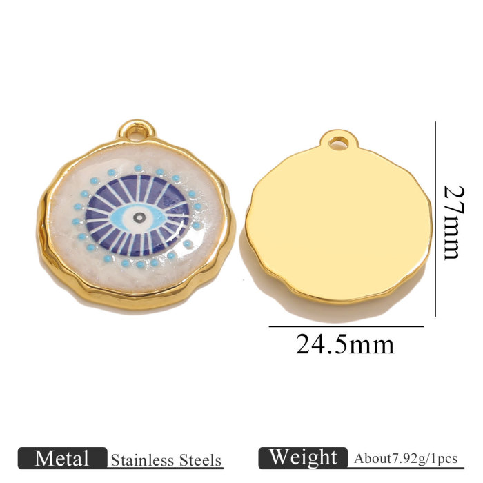 Stainless Steel Vintage Round Blue Eye Pendant DIY Oil Drop Devil's Eye Bracelet Necklace Keychain Jewelry Accessories