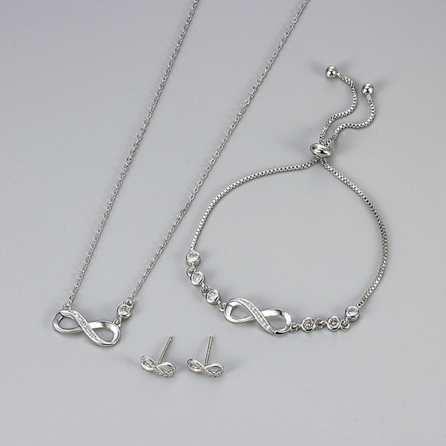 New European and American Cross-Border Geometric Personality Fashion Inlaid Diamond 8-Shaped Bracelet Necklace Pendant High-End Light Luxury Women's Earrings