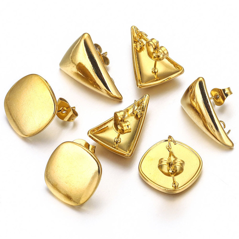 Stainless Steel Round Quadrilateral Triangle Gold-Plated Titanium Steel Earrings Making Supplies Accessories Stud Earrings Ear Posts Jewelry