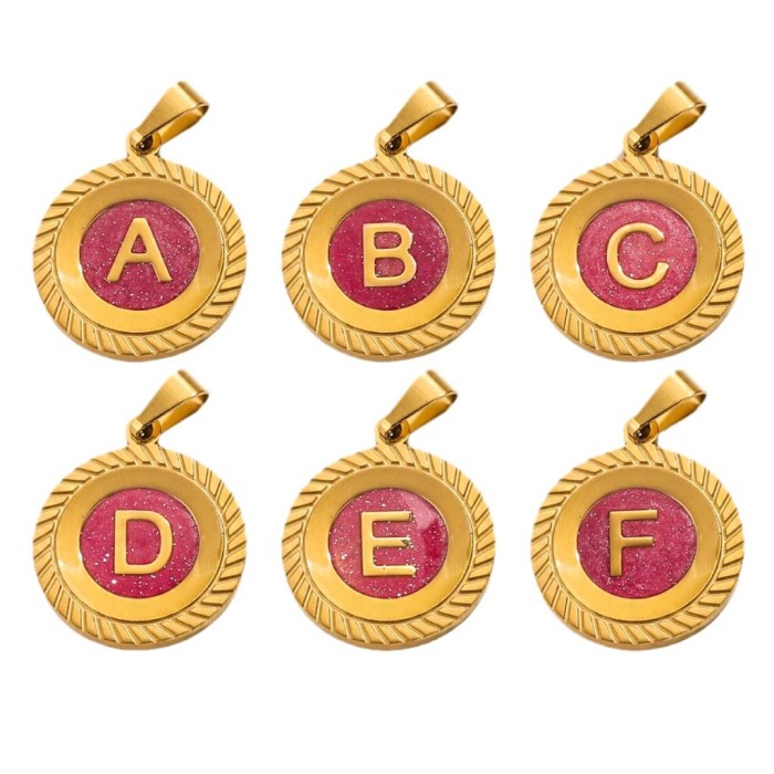 Round Pink Oil Drop Pendant Stainless Steel English Initial Letter Charm DIY Bracelet Necklace Jewelry Accessories Wh...