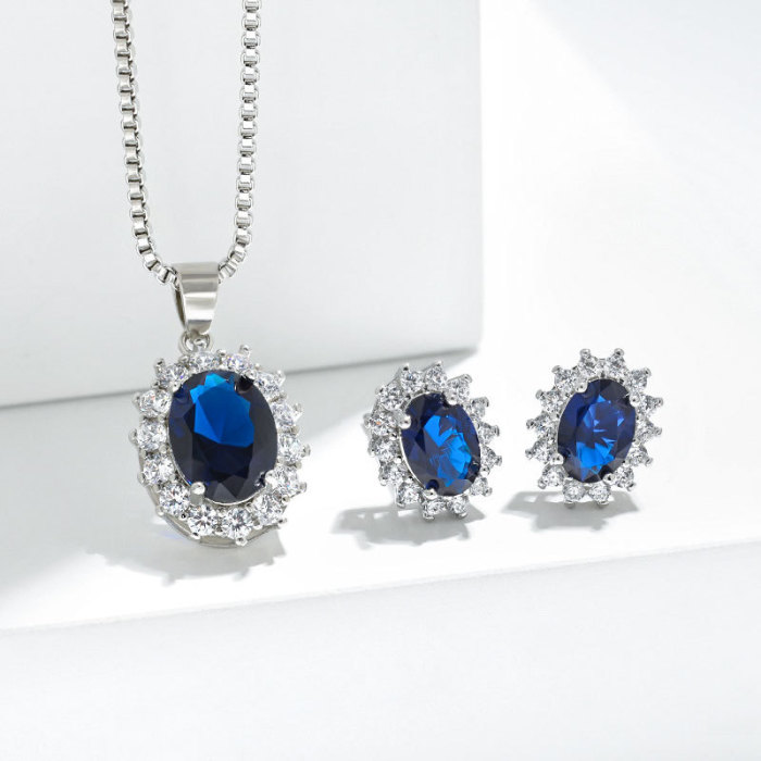 Amazon Hot Style Constellation Stone Colorful Gemstone Earrings Simple Style Exaggerated Princess Blue Sapphire Sunfl...