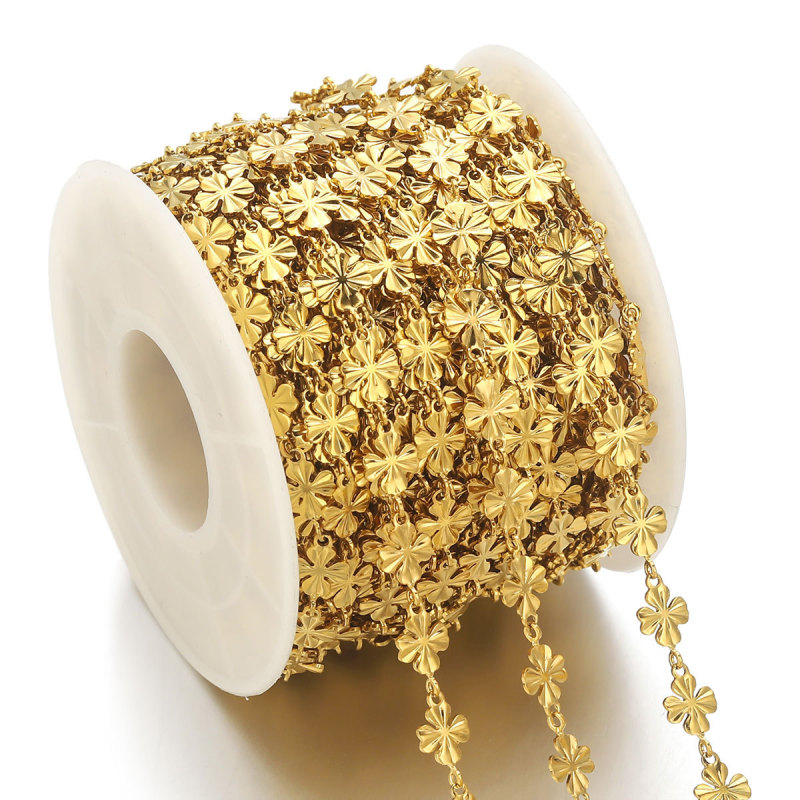 Stainless Steel Color-Retaining 18K Gold-Plated Four-Leaf Clover Chain DIY Women's Necklace Bracelet Handmade Chain Jewelry Accessories