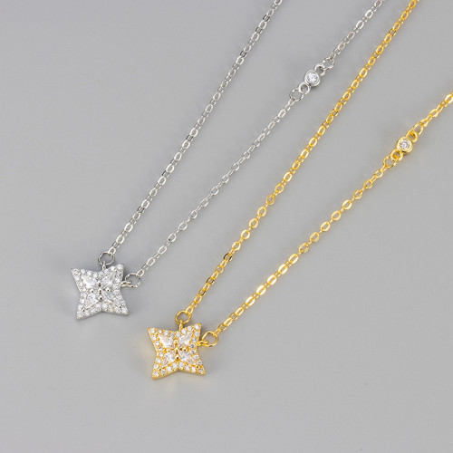 European and American Style Four-Pointed Star Zircon Pendant Necklace for Women, Light Luxury Niche High-End Clavicle Chain, Elegant Versatile Accessory