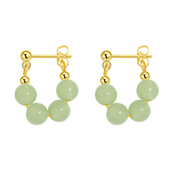 New Chinese Style Ruyi Lucky Bead Earrings for Women Versatile Retro Niche High-end Handmade Four-piece Hetian Jade E...