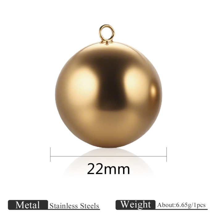 Stainless Steel Vacuum Gold Plated Large Ball Pendant Hollow Smooth Round Ball Polished Jewelry DIY Simple Hanging Ac...