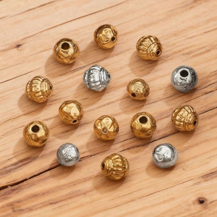 Vintage Metal Carved Round Beads Gold and Silver Pattern Spacer Beads DIY Bracelet Necklace Beaded Jewelry Accessorie...