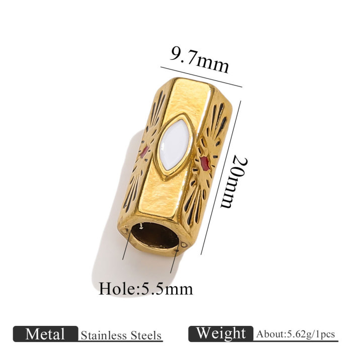 Cross-Border New Stainless Steel Casting Hexagonal Colorful Oil Drop Large Hole Long Beads DIY Jewelry Accessories Parts Wholesale