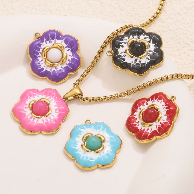 Stainless Steel Oil Drop Flower Pendant DIY Titanium Steel Pendant Necklace Jewelry Accessories Wholesale