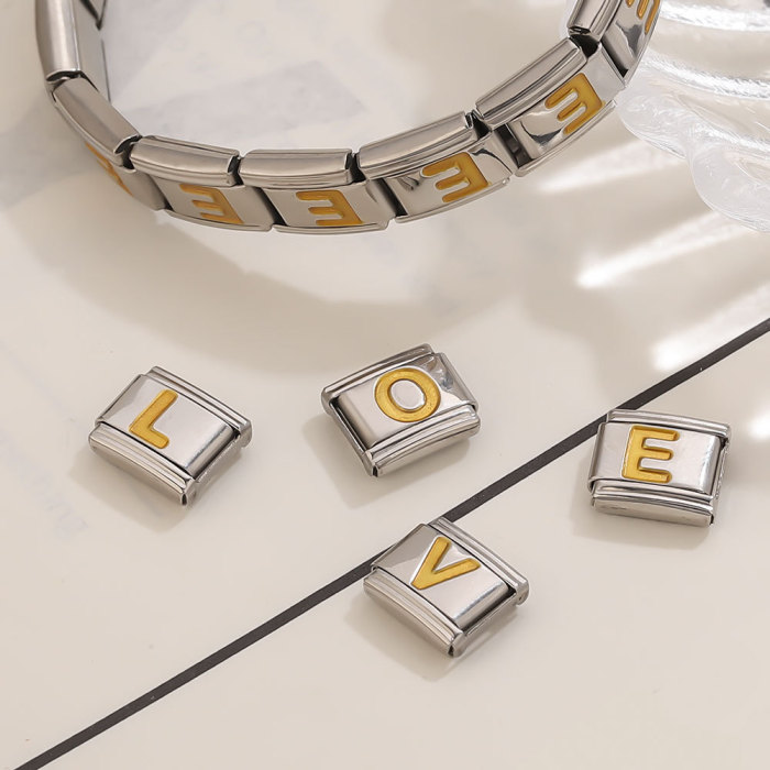 New Titanium Steel Gold Plated English Letter DIY Italian Module Bracelet Italian Charm Bracelet