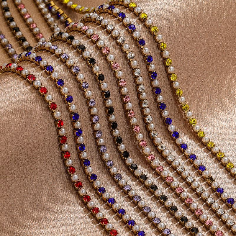 Stainless Steel Crystal Pearl Claw Chain Clothing Accessories Dress Color Retention Chain DIY Jewelry Chain Claw Diamond Jewelry Chain