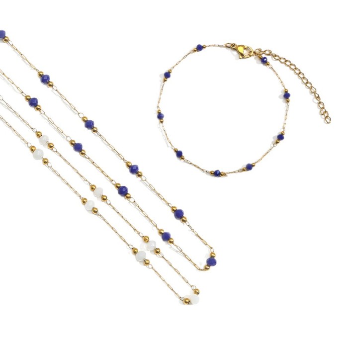 Ins Style Natural Stone Bead Chain Necklace Bracelet Stainless Steel Chain Simple Exquisite Layered Summer Short Style