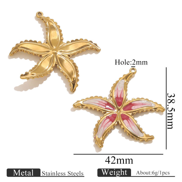 Stainless Steel Water Drop Shell Inlaid Pearl Starfish Pendant Gradient Color DIY Accessories Pendant Wholesale