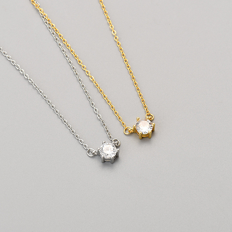 2024 New European and American Cross-Border Six-Claw Single Diamond Collarbone Chain Simple Luxury Zircon Necklace for Women with Niche High-End Feel