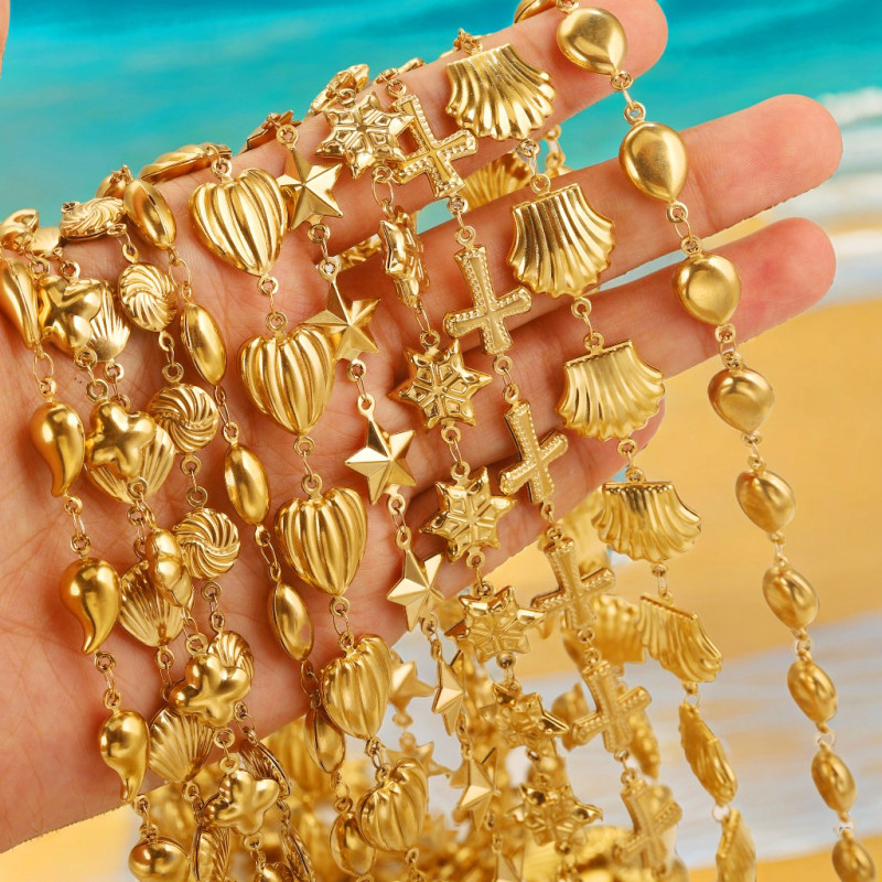 Hip-Hop Large Chain Handmade Stainless Steel Hollow Ocean Water Drop Cross Chain DIY Jewelry Accessories Wholesale