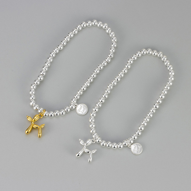 2024 New Cute Balloon Dog Bracelet for Women Elastic Round Beads Niche Design Simple Luxury High-end Feel Luxury Acce...