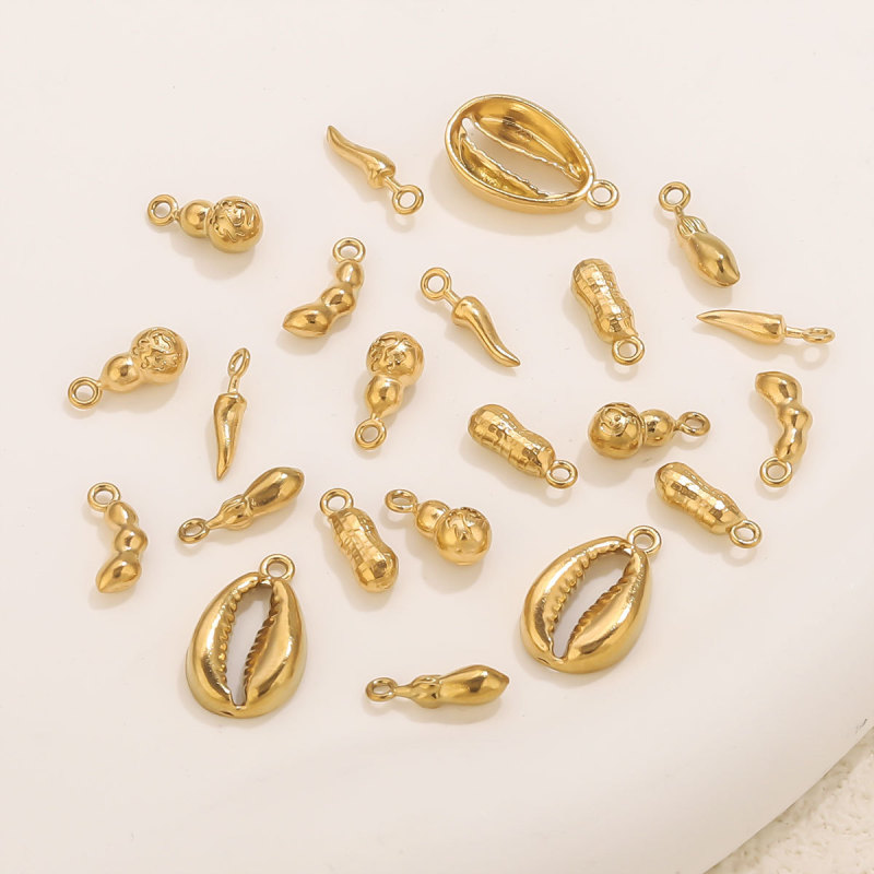 DIY Vacuum Gold Plated Small Pendant Chili Gourd Jewelry Accessories Earrings Bracelet Charms Titanium Steel Pendant Components