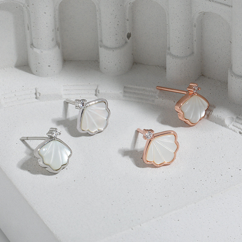 Gift for Girlfriend Earrings Studs Fashion Versatile High-end Elegant Simple White Mother-of-Pearl One Bead Studs