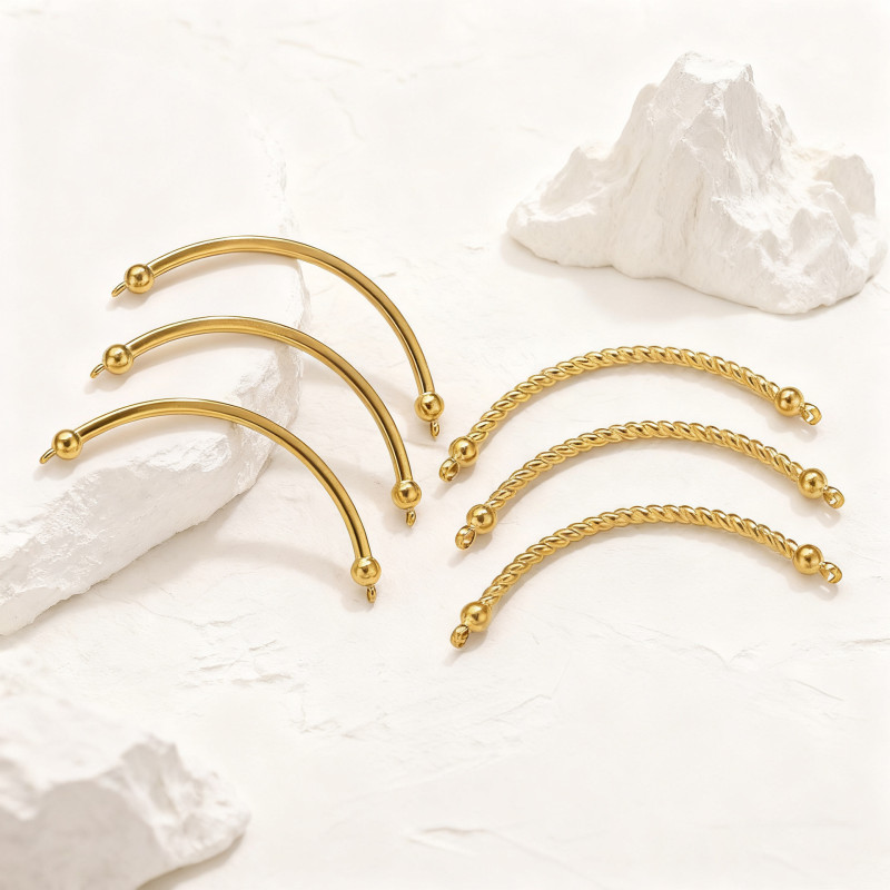 Stainless Steel Gold-Plated Plain Curved Tube Half Bracelet Braided Half Moon Bracelet Bamboo Joint Half Bracelet Pearl Bracelet DIY Accessories