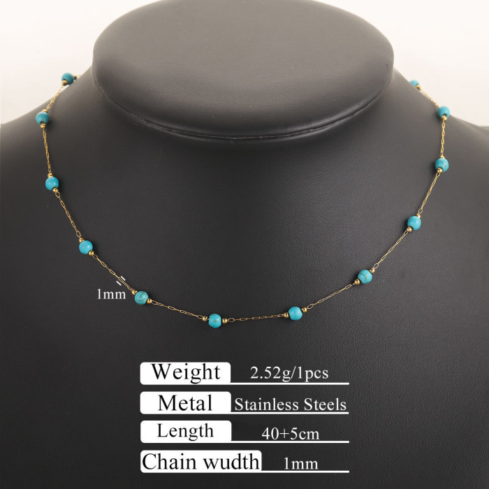 Stainless Steel Natural Stone Bracelet Necklace Electroplated 18k Fashion Fresh Simple DIY Handmade