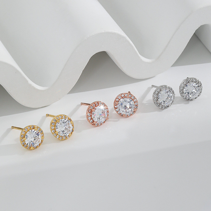 Fashion Live Style Versatile Earrings for Women Versatile Fresh Korean Version Cat's Eye Stone Earrings Four-Claw Round Single Diamond Stud Earrings