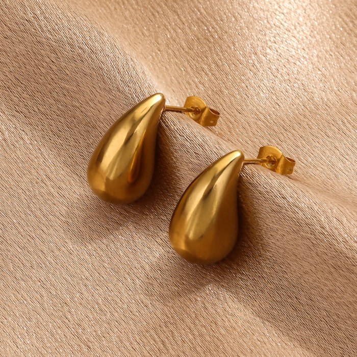 Fashion Versatile Water Drop Pattern Earrings Studs for Women Niche Simple 18K Gold Titanium Steel Ear Jewelry