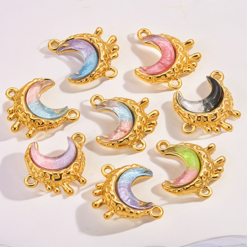 Stainless Steel Cross-Border Starry Sky Series Dreamy Colorful Moon Double Hole Pendant DIY Necklace Accessories