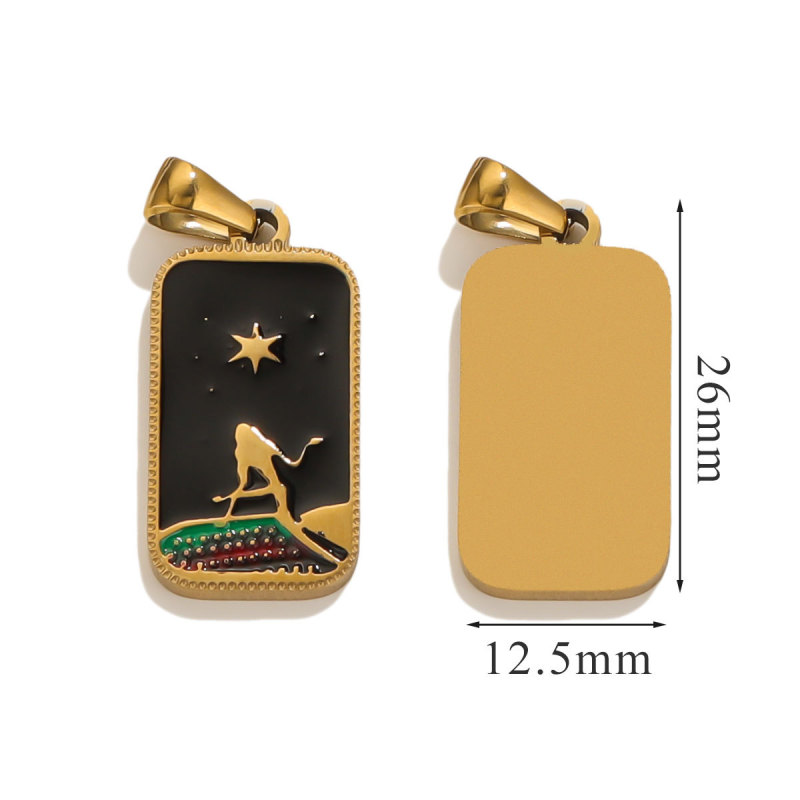 Stainless Steel Rectangular Tarot Card Starry Sky Pendant Titanium Steel European and American Enamel Palm Moon Pendant DIY Necklace
