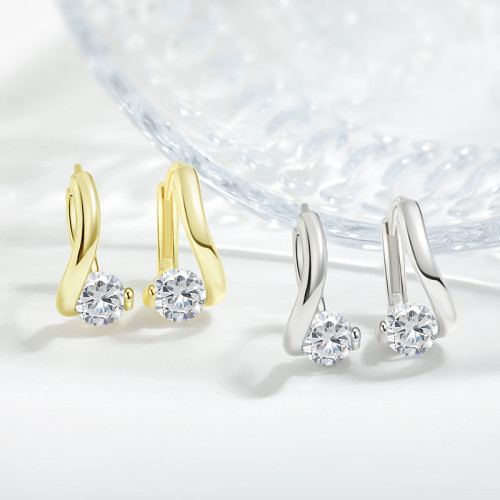 Round Zircon Personality Geometric Earrings for Women Fashion Versatile Korean Style Niche High-end Cross Single Diamond Earrings