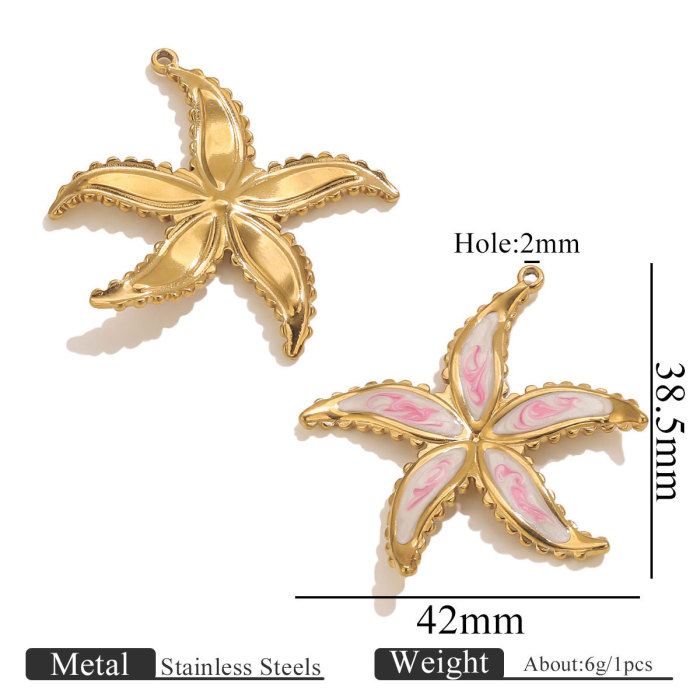 Stainless Steel Water Drop Shell Inlaid Pearl Starfish Pendant Gradient Color DIY Accessories Pendant Wholesale