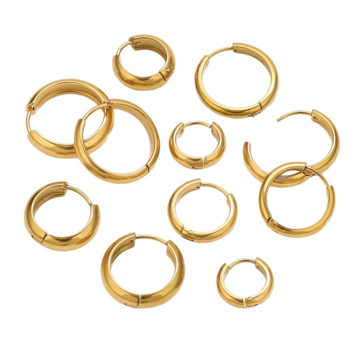INS European and American Style Circle Smooth Earrings Simple Fashion Stainless Steel 18K Real Gold Hoop Earrings Niche Ear Jewelry Accessories