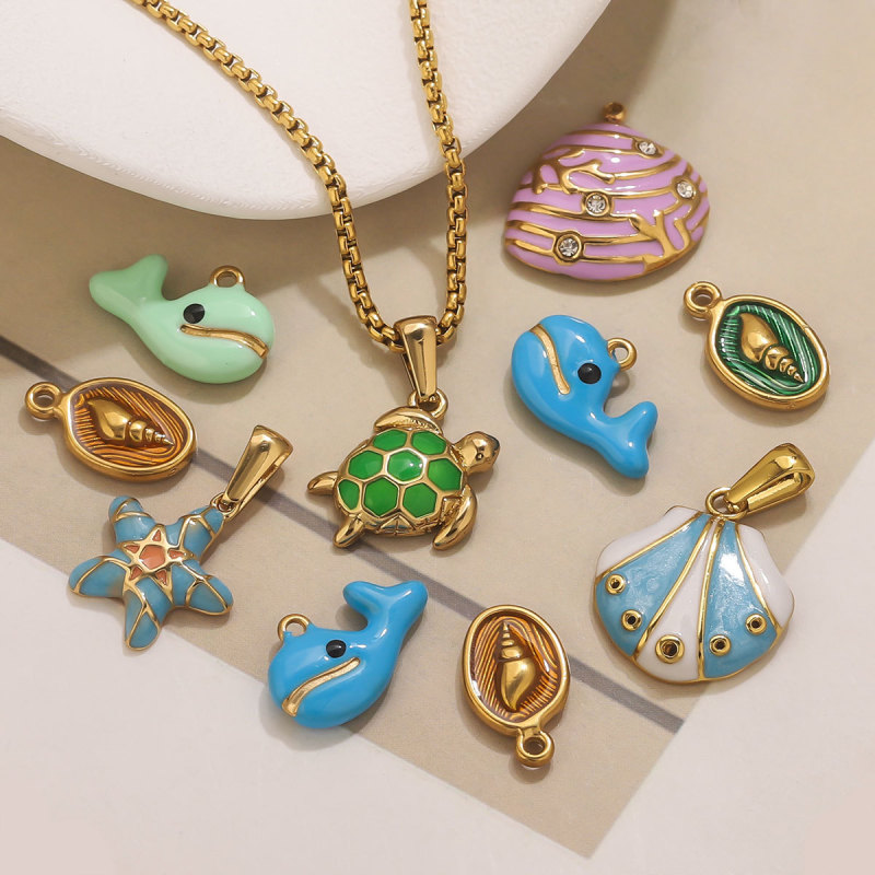 Stainless Steel Ocean Series Plated 18k Oil Drop Pendant DIY Handmade Jewelry Bracelet Necklace Accessories